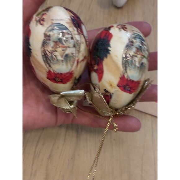 2 Vintage Paper Mache Decoupage Victorian Egg Christmas Ornaments Santa Girls - Picture 4 of 5